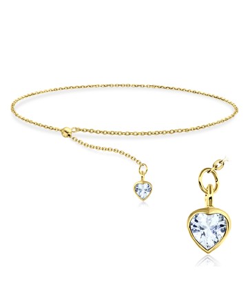 Gold Plated CZ Heart Silver Bracelet BRS-444-GP